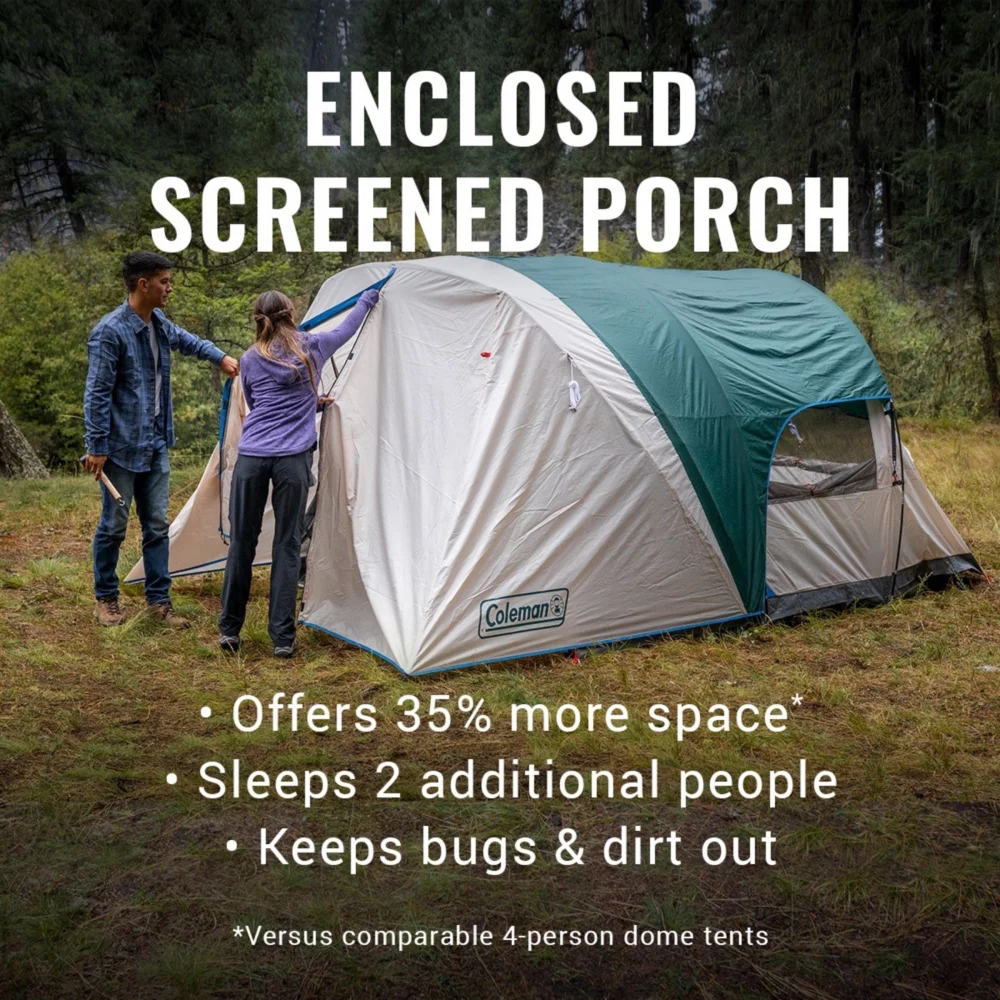 Coleman 6-Person Cabin Tent With Enclosed Weatherproof Screened Porch, Evergreen 4 Coleman 6-Person Cabin Tent With Enclosed Weatherproof Screened Porch, Evergreen - Image 2