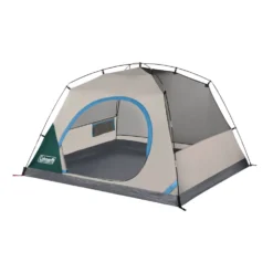 Coleman Skydome™ 4-Person Camping Tent With Full-Fly Vestibule, Evergreen -Outdoor Camping Store 4P DmVstblFllFly Evrgrn 3 FrontAngle FlyOff DoorOpen